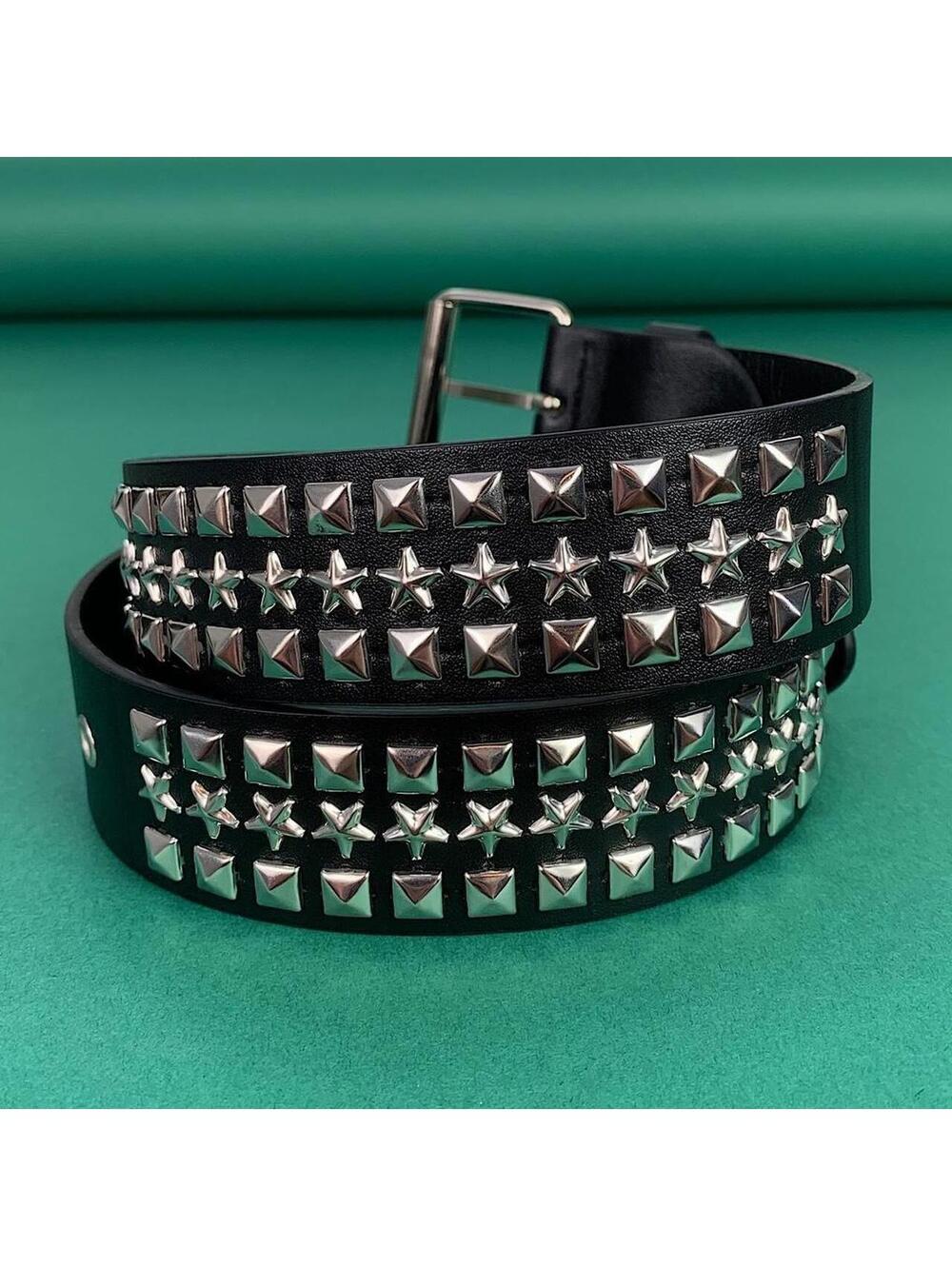 Cyber Y2k 2000s style star studded grunge emo black and silver belt. High